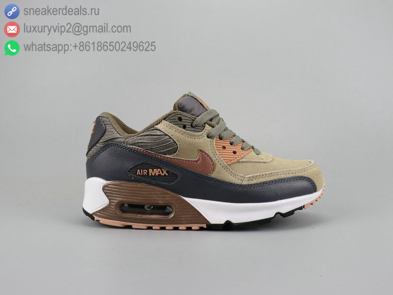 WMNS NIKE AIR MAX 90 KHAKI GREY LEATHER UNISEX RUNNING SHOES